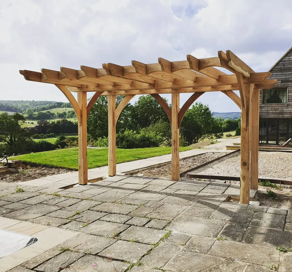 Swimming Pool Pergola Seating Area, Fresh Sawn Oak Beams, PAR Fresh Sawn Oak Beams