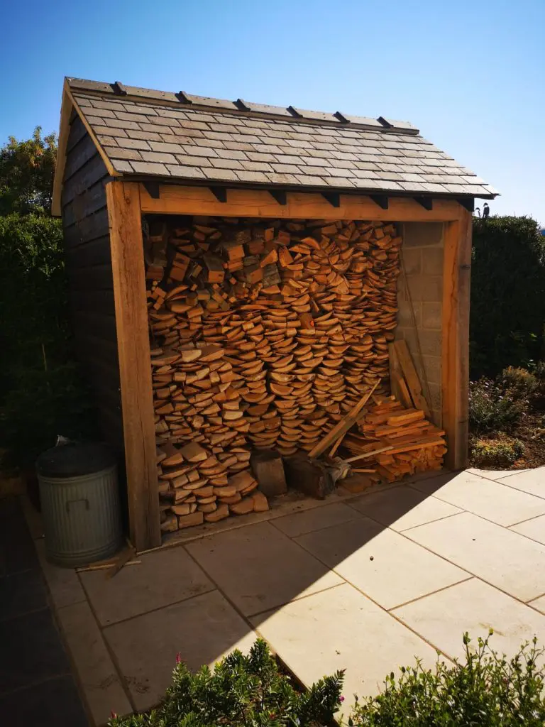 Black Painted Featheredge Cladding, fresh sawn Green Oak beams, Brooks Carpentry, firewood