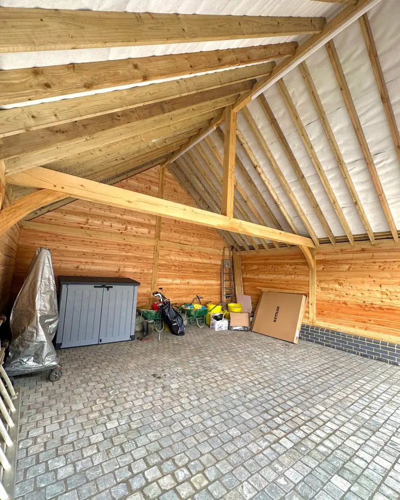 rural oak, garage, structural green oak beams