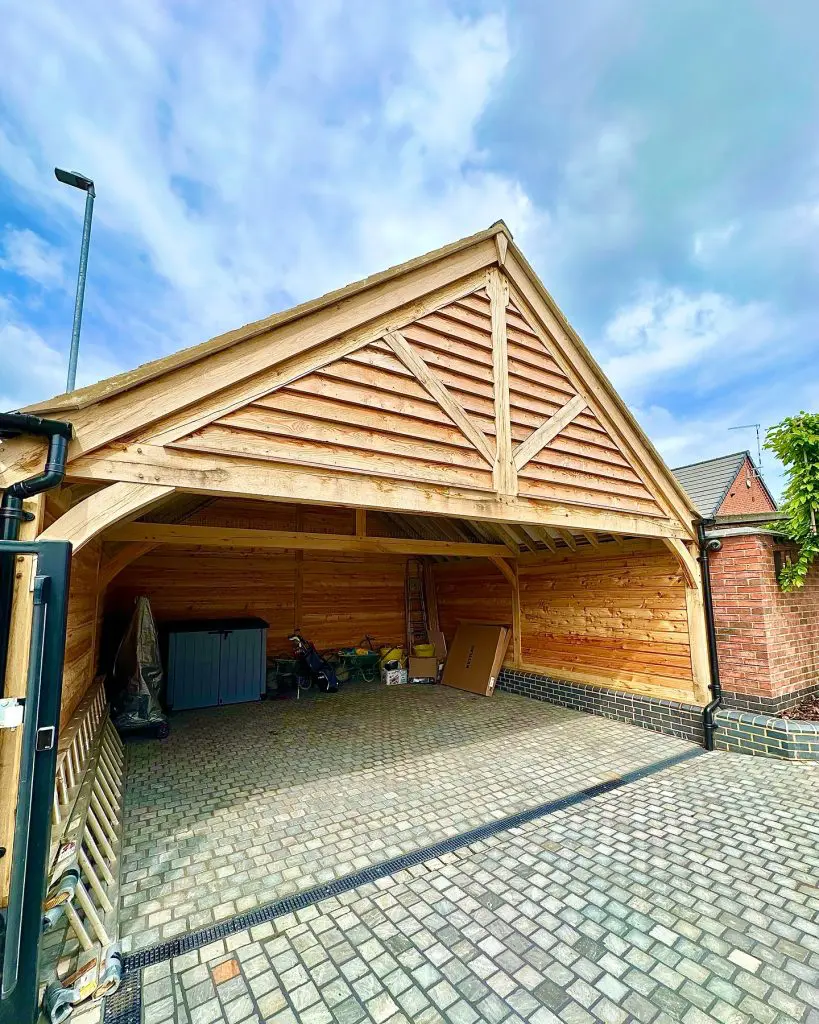 rural oak, garage, structural green oak beams