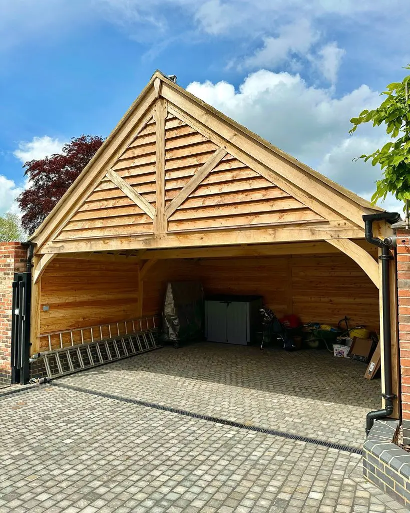 rural oak, garage, structural green oak beams