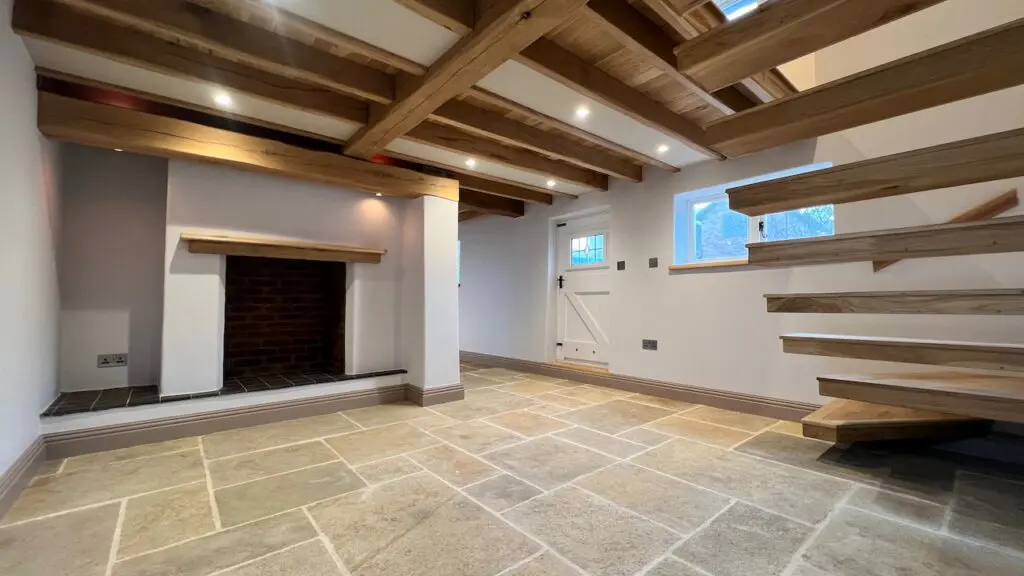 Thatch Cottage, Structural Air Dried Oak Beams, Solid European Oak Flooring