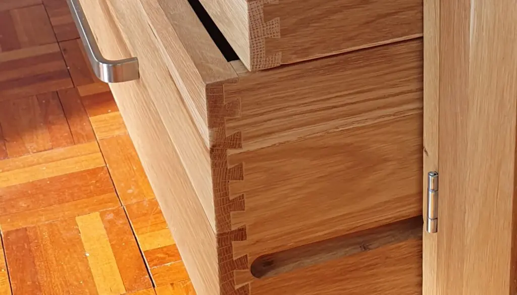 Bespoke fitted office furniture and shelving made from solid European oak furniture panels.