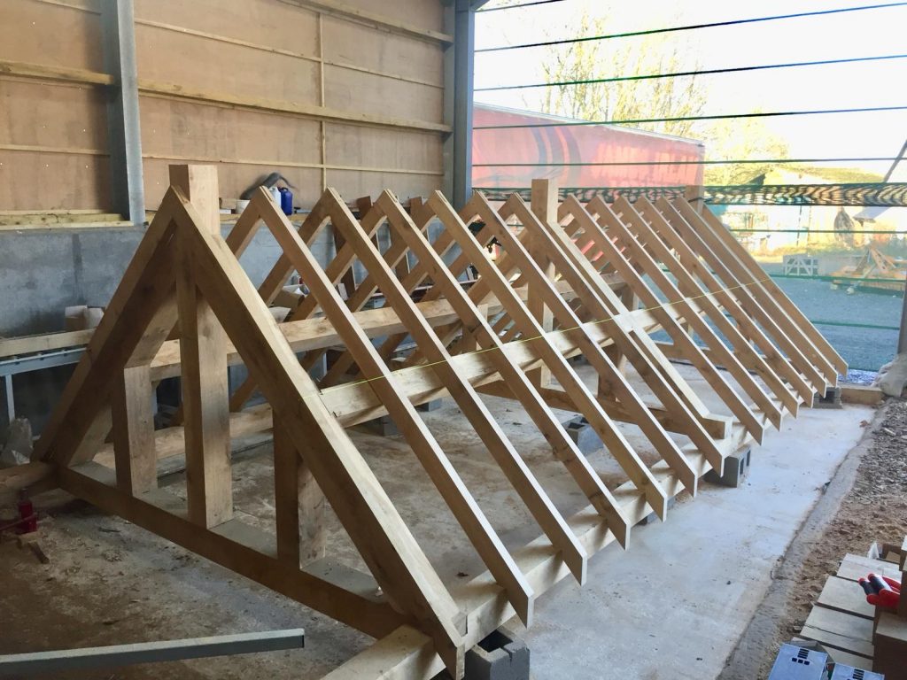 Roofing structure created using fresh sawn oak beams.