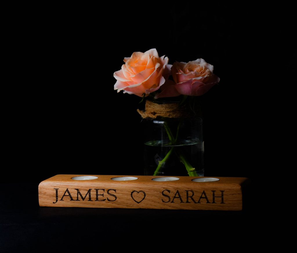 Candlelight holder made for a couple personalised using kiln dried oak
