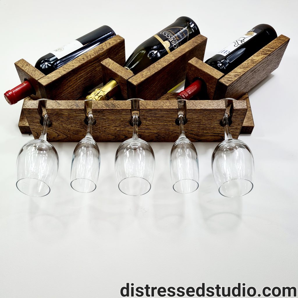 Wine rack with a wine glass holder underneath it