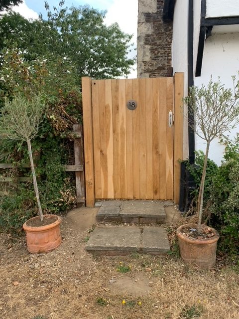 CIT Management, Fence Pergola, Oak Featheredge Fence Panels, Green Oak gate posts, Oak featheredge side gate